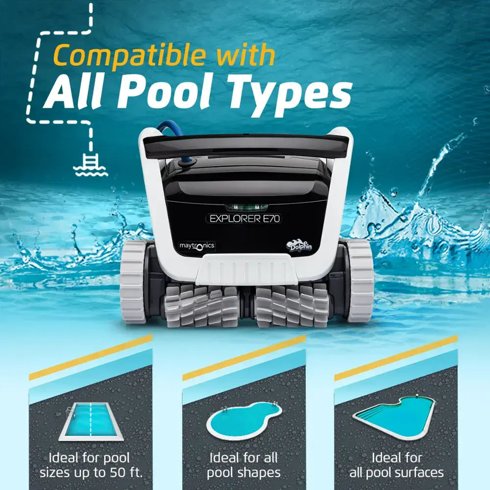 Dolphin - Explorer E70 Wi-Fi Automatic Robotic Pool Vacuum Cleaner w/ Included Caddy, Multi-Layer Filtration, Pool up to 50 FT - Wi-Fi Connectivity