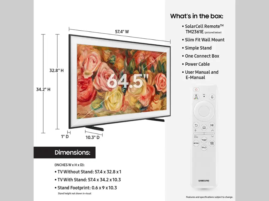 Samsung - 65” Class LS03D The Frame Series QLED 4K with Anti-Reflection and Slim Fit Wall Mount Included (2024)