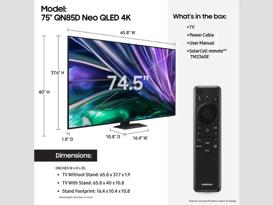 Samsung - 75” Class QN85D Series NEO QLED 4K Mini LED Smart Tizen TV (2024)