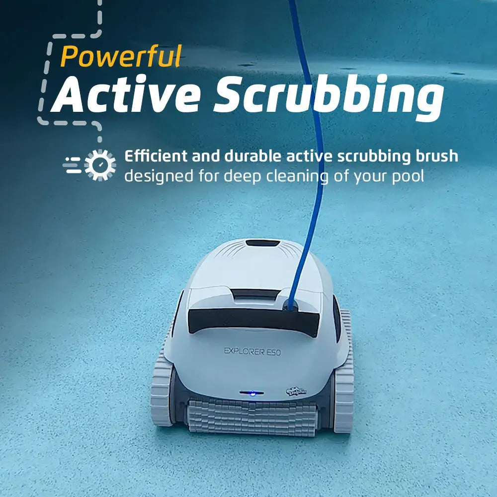 Dolphin - Explorer E50 Wi-Fi Automatic Robotic Pool Vacuum Cleaner, Waterline Scrubber Brush, Ideal for Pools Up to 50ft in Length - Wi-Fi Connectivity
