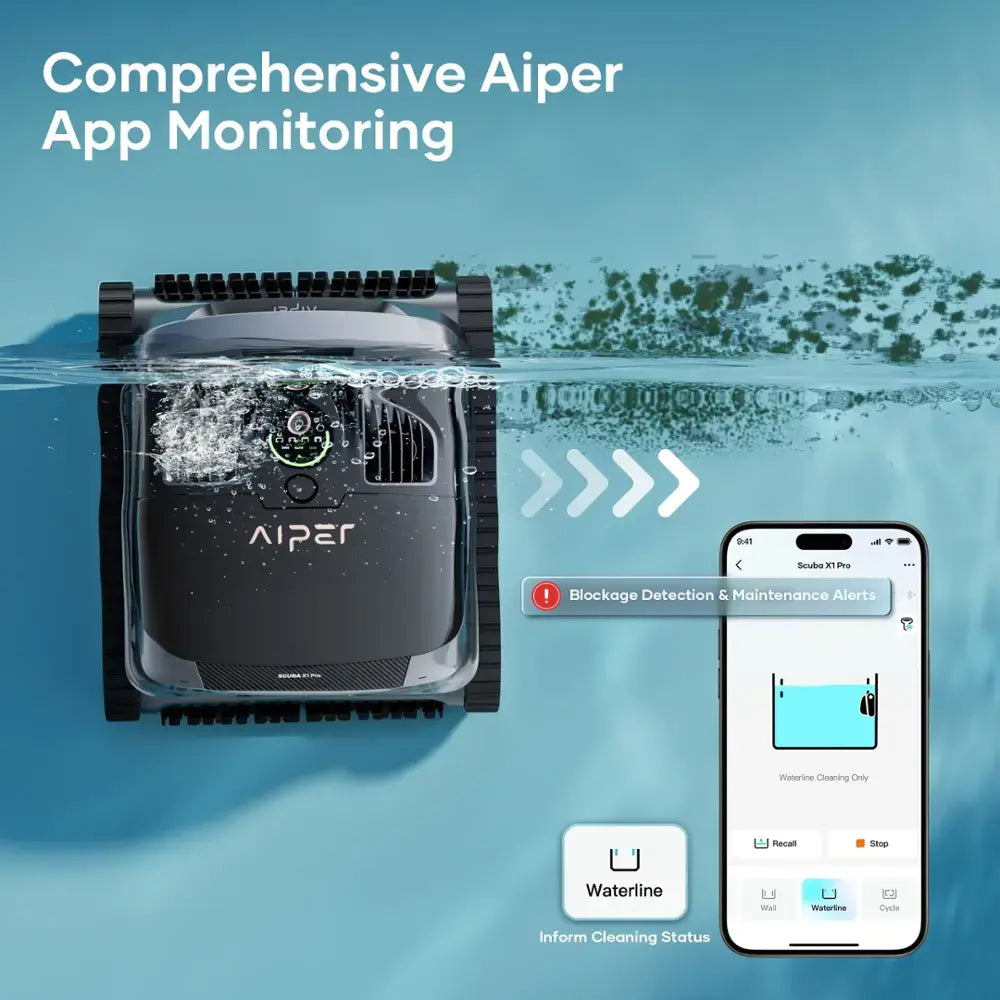 Aiper - Scuba X1 Pro: Adaptive Robotic Pool Cleaner, Max Coverage Ultra-Fine Filtration, Works with HydroComm Pure, 6,600 GPH - Gray