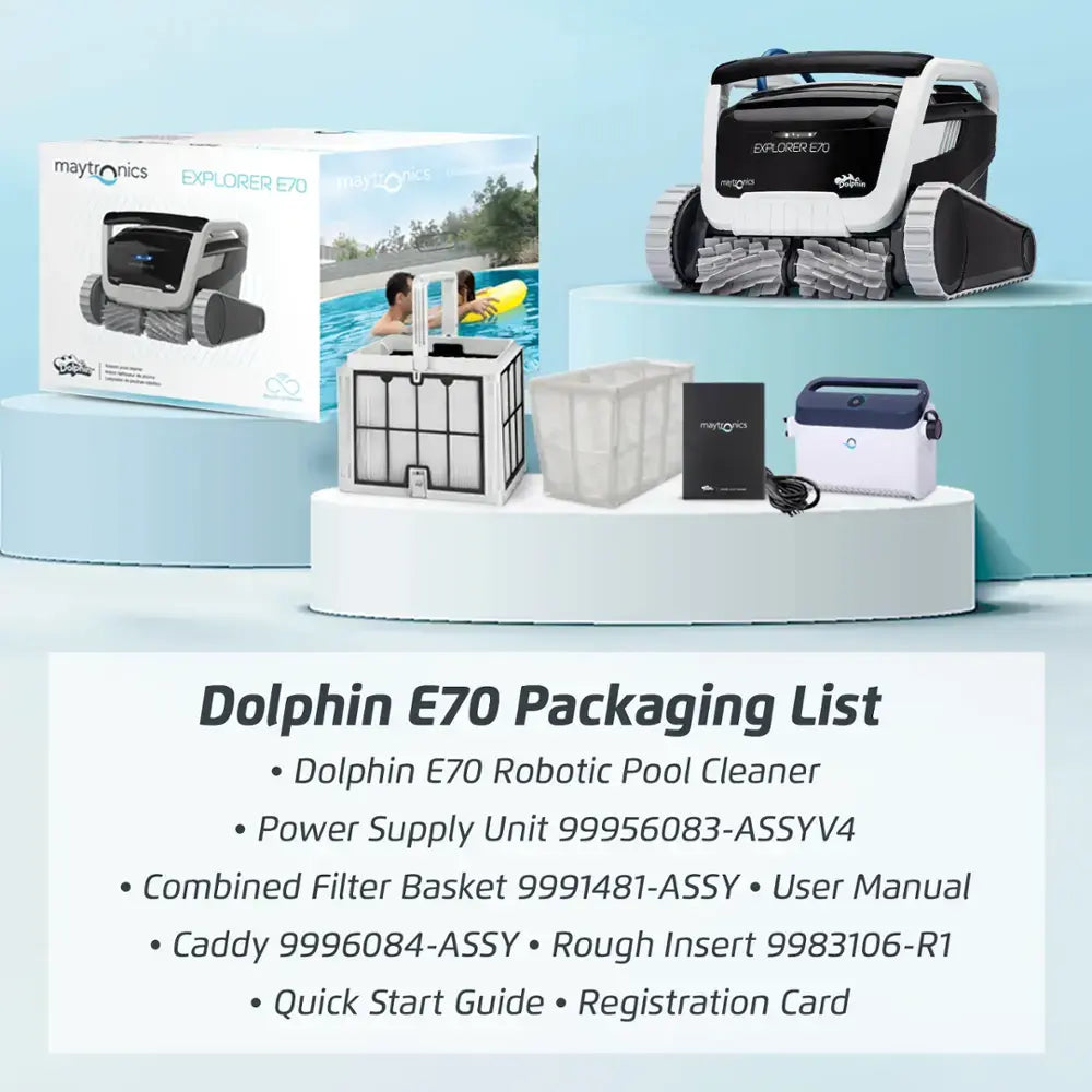 Dolphin - Explorer E70 Wi-Fi Automatic Robotic Pool Vacuum Cleaner w/ Included Caddy, Multi-Layer Filtration, Pool up to 50 FT - Wi-Fi Connectivity