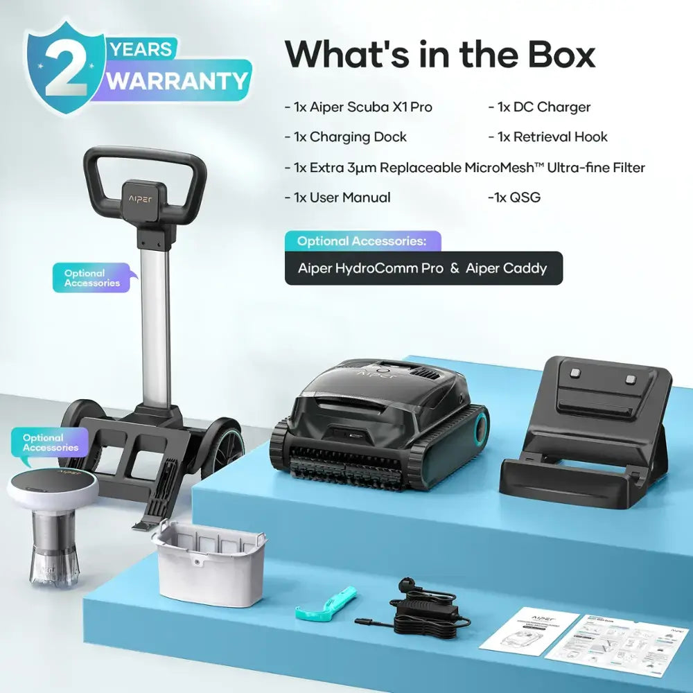Aiper - Scuba X1 Pro: Adaptive Robotic Pool Cleaner, Max Coverage Ultra-Fine Filtration, Works with HydroComm Pure, 6,600 GPH - Gray