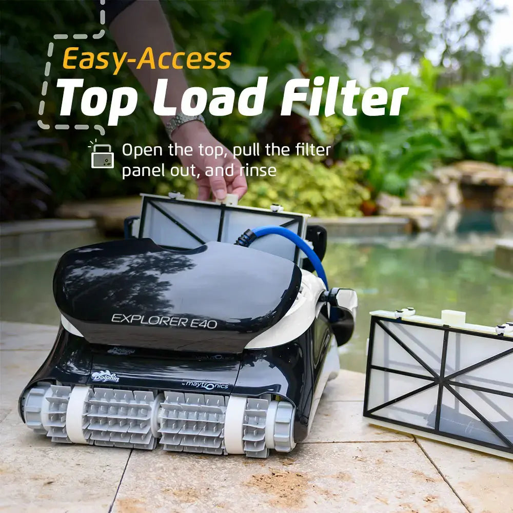 Dolphin - Explorer E40 Automatic Robotic Pool Vacuum Cleaner with Wi-Fi, Wall Climbing Capability, Waterline Scrubber Brush - Wi-Fi Connectivity