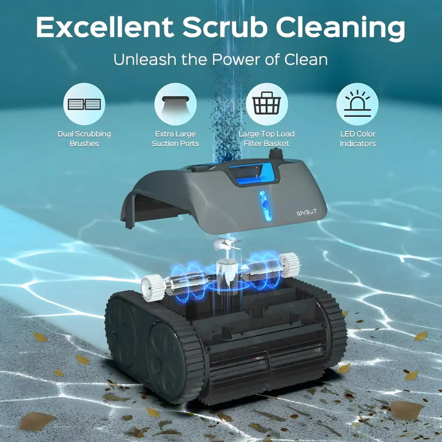 Wybot - C1 Pro Cordless Robotic Pool Cleaner for In-Ground Pools up to 1615sq.ft, Pool Vacuum with Infrared Sensors - Gray