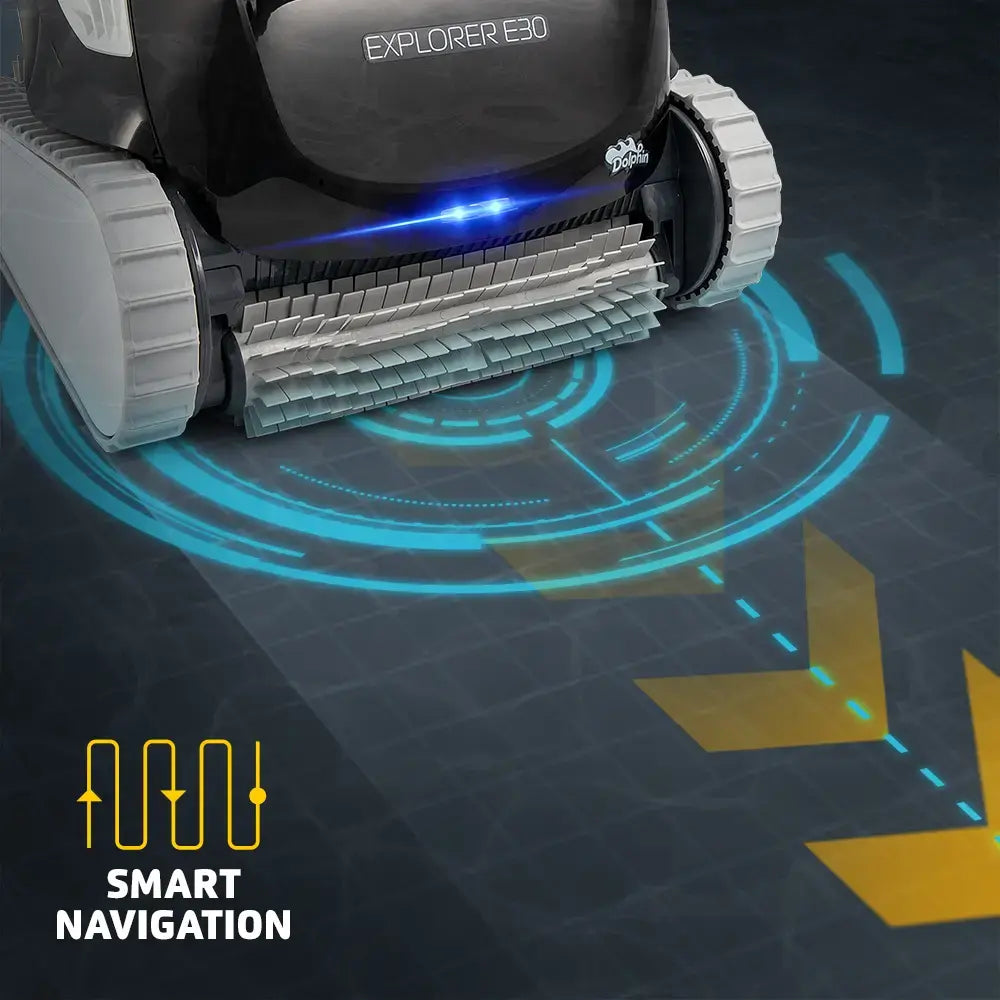 Dolphin - Explorer E30 Wi-Fi Automatic Robotic Pool Vacuum Cleaner, Wall Climbing, Waterline Scrubber Brush, Pools 50 FT in Length - Wi-Fi Connectivity
