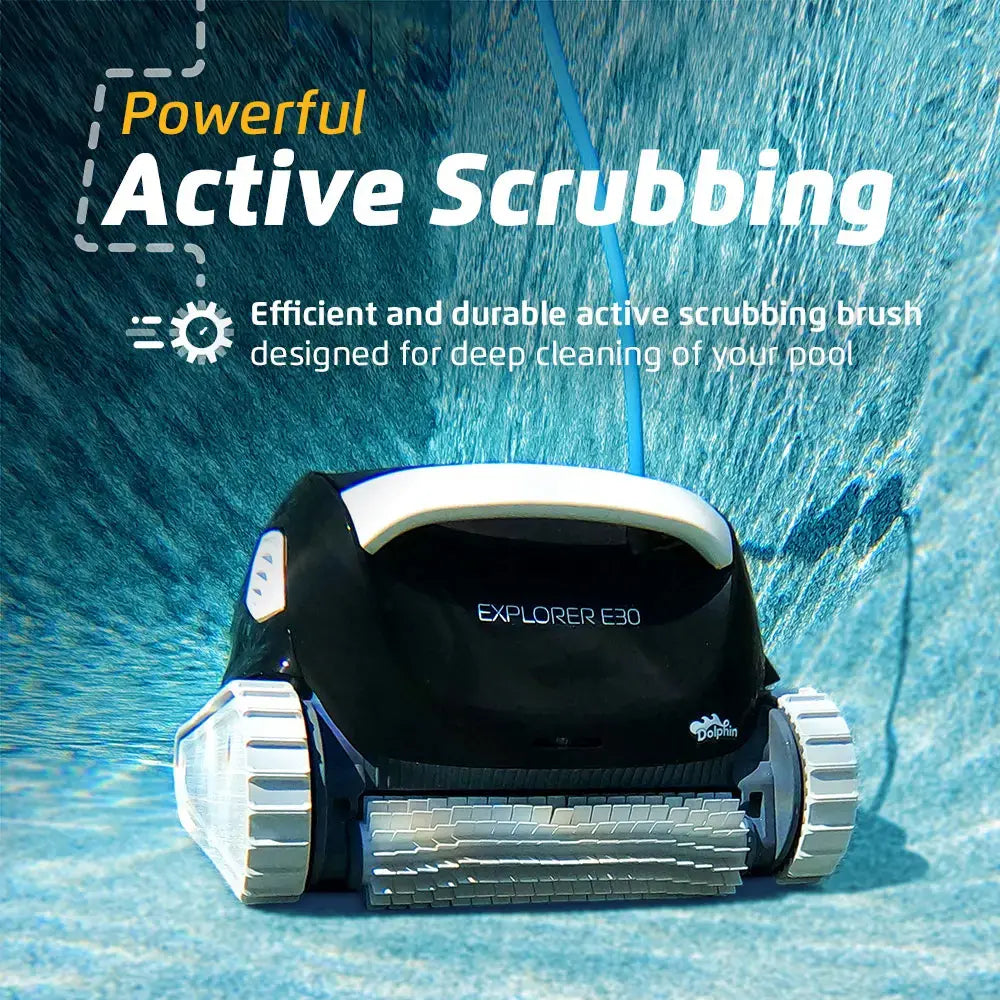 Dolphin - Explorer E30 Wi-Fi Automatic Robotic Pool Vacuum Cleaner, Wall Climbing, Waterline Scrubber Brush, Pools 50 FT in Length - Wi-Fi Connectivity