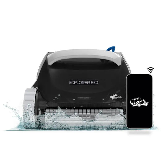 Dolphin - Explorer E30 Wi-Fi Automatic Robotic Pool Vacuum Cleaner, Wall Climbing, Waterline Scrubber Brush, Pools 50 FT in Length - Wi-Fi Connectivity