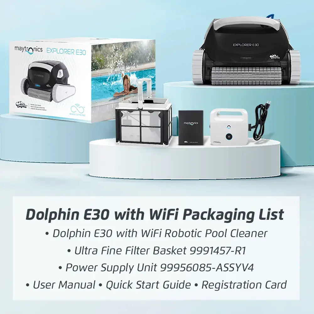 Dolphin - Explorer E30 Wi-Fi Automatic Robotic Pool Vacuum Cleaner, Wall Climbing, Waterline Scrubber Brush, Pools 50 FT in Length - Wi-Fi Connectivity