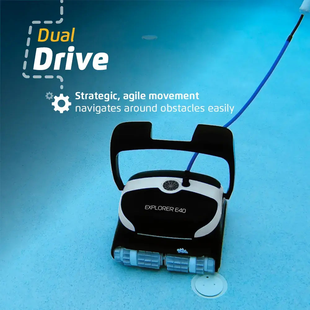 Dolphin - Explorer E40 Automatic Robotic Pool Vacuum Cleaner with Wi-Fi, Wall Climbing Capability, Waterline Scrubber Brush - Wi-Fi Connectivity