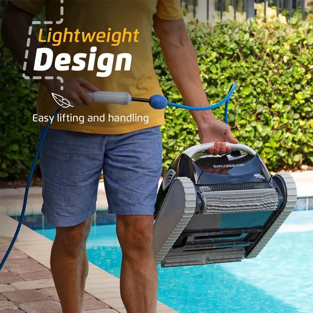 Dolphin - Explorer E30 Wi-Fi Automatic Robotic Pool Vacuum Cleaner, Wall Climbing, Waterline Scrubber Brush, Pools 50 FT in Length - Wi-Fi Connectivity