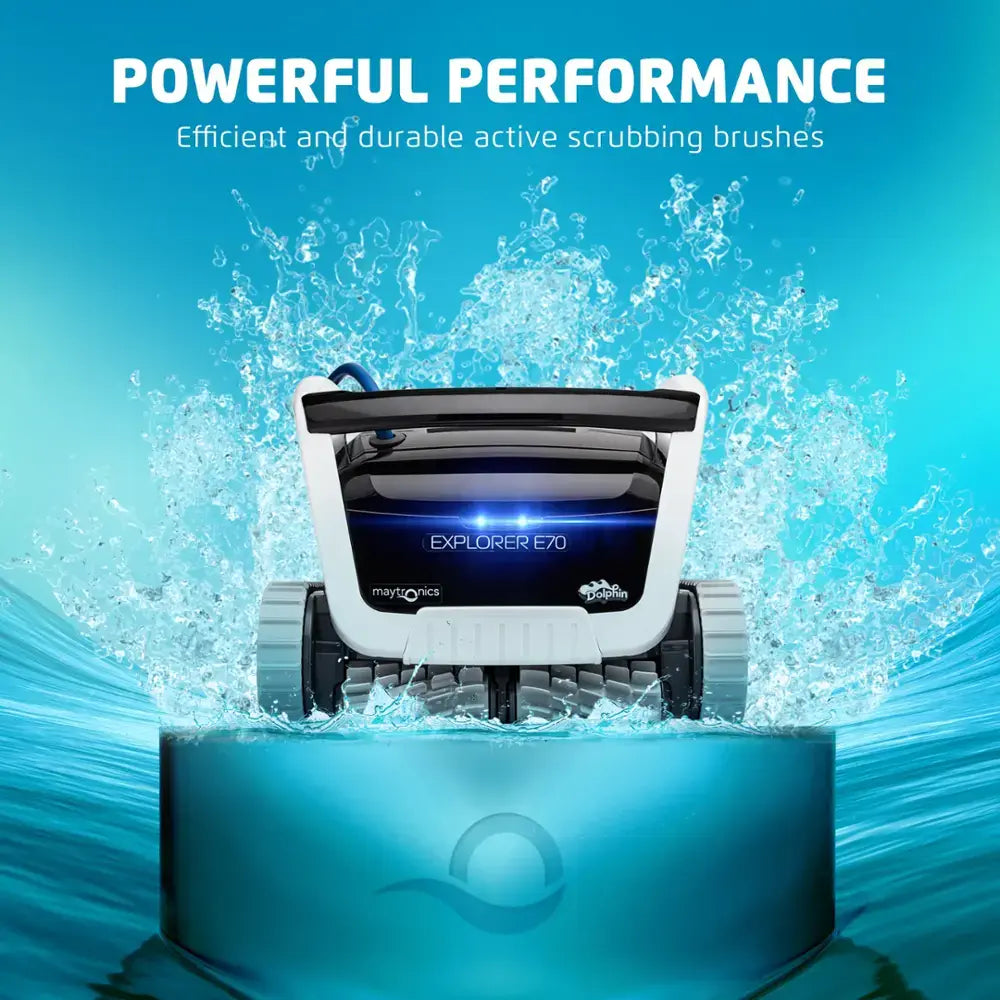 Dolphin - Explorer E70 Wi-Fi Automatic Robotic Pool Vacuum Cleaner w/ Included Caddy, Multi-Layer Filtration, Pool up to 50 FT - Wi-Fi Connectivity